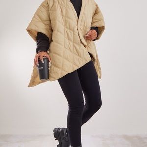 Pale Olive Diamond Quilted Oversized Poncho